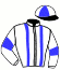 casaque portée par Bonnet E. jockey du cheval de course ATACAMA DU MAZET, information pmu ZETURF
