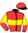 casaque portée par Urbano Aguero Lui. jockey du cheval de course VISIR IZNOGUD, information pmu ZETURF
