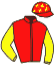 casaque portée par Desmigneux F. jockey du cheval de course GENY SPEEDHYCAT, information pmu ZETURF