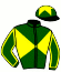 casaque portée par Melis Macias J. jockey du cheval de course IZQUIERDO, information pmu ZETURF