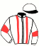 casaque portée par Dromigny T. jockey du cheval de course INDRA DE FORGES, information pmu ZETURF