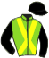 casaque portée par Coligny V. jockey du cheval de course GET UP BROWN, information pmu ZETURF