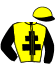 casaque portée par Mangione R. jockey du cheval de course SHERGALY, information pmu ZETURF