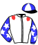 casaque portée par Millet G. jockey du cheval de course LAZULITE, information pmu ZETURF