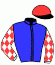 casaque portée par Marie Benj. jockey du cheval de course JARDIN BLEU, information pmu ZETURF