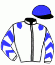 casaque portée par Eon Mlle M. jockey du cheval de course LUCIOLE DE NEZY, information pmu ZETURF