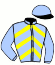 casaque portée par Verriere L. jockey du cheval de course JE REVE DE TOI, information pmu ZETURF