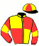 casaque portée par Raffin E. jockey du cheval de course ELU DE DOMPIERRE, information pmu ZETURF
